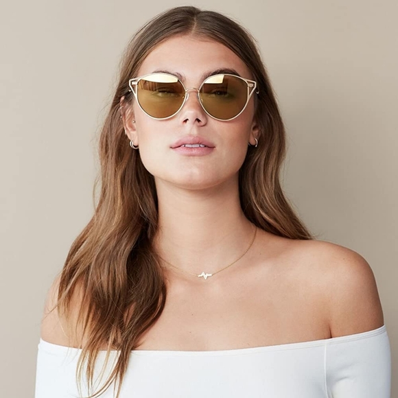 Sonix Ibiza Cat Eye Wire Frame Gold Tone Sunglasses - Picture 10 of 10